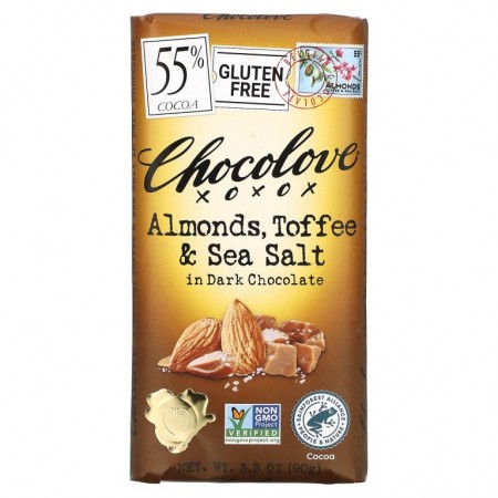 Chocolove, Toffee & Sea Salt in Dark Chocolate, 코코아 55%, 90g(3.2oz)