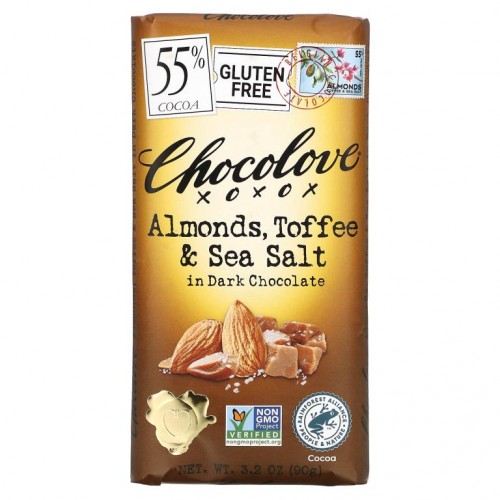 Chocolove, Toffee & Sea Salt in Dark Chocolate, 코코아 55%, 90g(3.2oz)