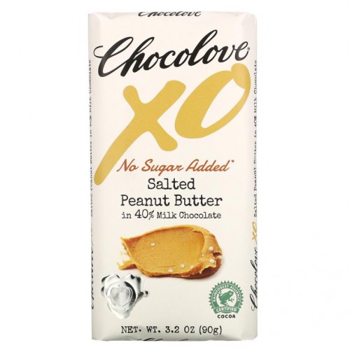 Chocolove, XO, 가염 피넛버터 함유 40% 밀크 초콜릿 바, 90g(3.2oz)