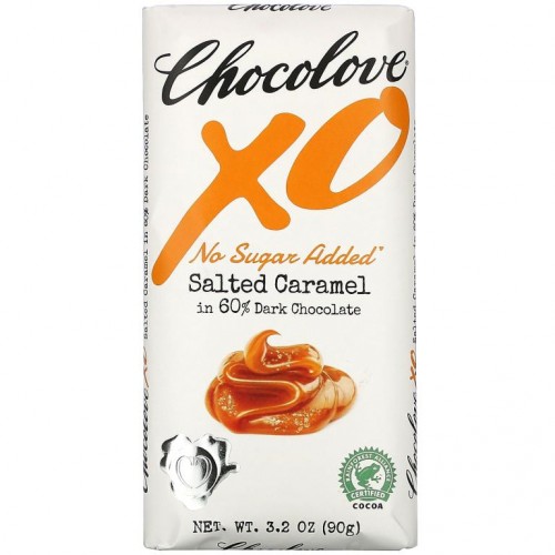 Chocolove, XO, 솔티드 캐러멜 60% 다크 초콜릿 바, 90g(3.2oz)