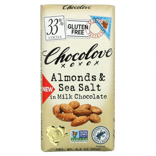 Chocolove, 아몬드 & 천일염 인 밀크 초콜릿, 코코아 33%, 90g(3.2oz)