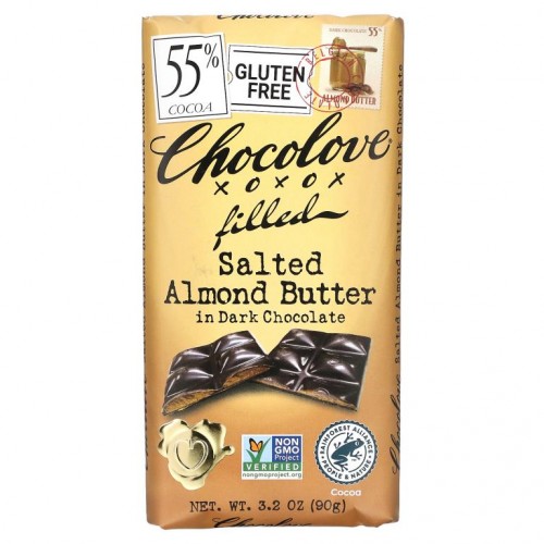 Chocolove, 가염 아몬드 버터 인 다크 초콜릿, 코코아 55%, 90g(3.2oz)
