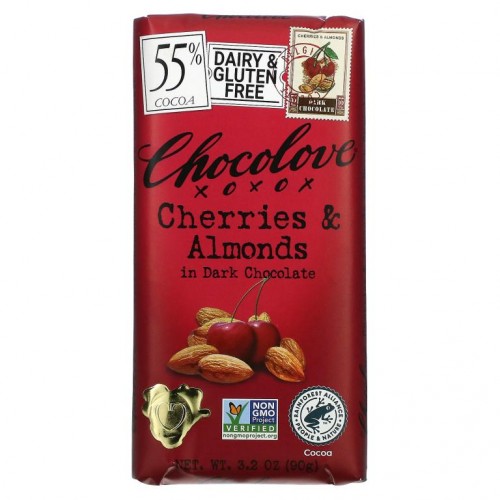 Chocolove, 체리 & 아몬드 인 다크 초콜릿, 코코아 55%, 90g(3.2oz)