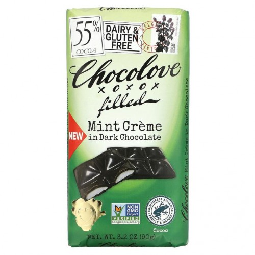 Chocolove, 민트 크림 필링 인 다크 초콜릿, 코코아 55%, 90g(3.2oz)