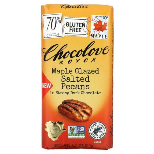 Chocolove, 메이플 글레이즈드 쏠티드 피칸 인 스트롱 다크 초콜릿, 코코아 70%, 90g(3.2oz)