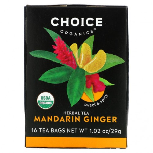 Choice Organic Teas, 허브 티, 만다린 진저, 카페인 무함유, 티백 16개, 29g(1.02oz)