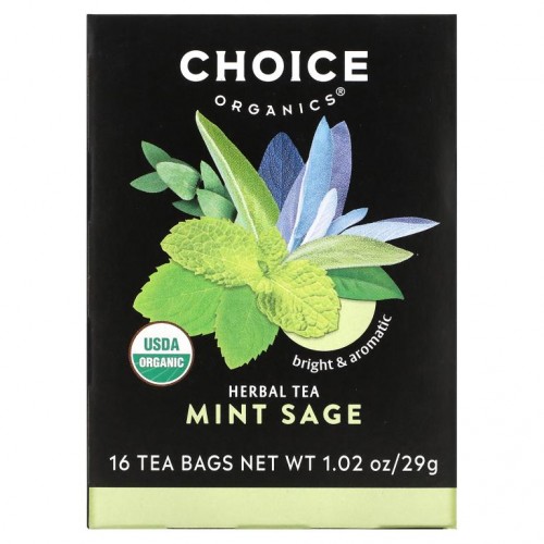 Choice Organic Teas, 허브 차, 민트 세이지, 카페인 무함유, 티백 16개, 29g(1.02oz)