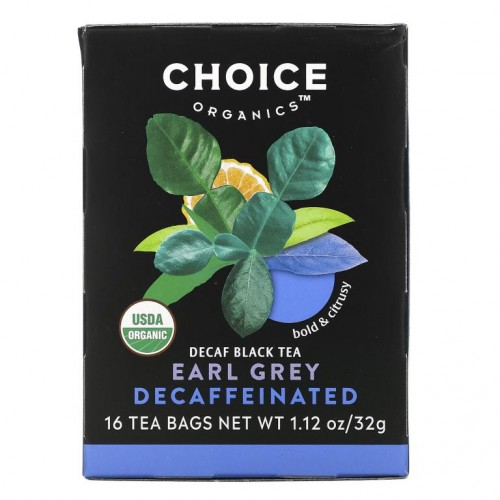 Choice Organic Teas, Black Tea, Organic Decaffeinated Earl Grey, Decaf, 16 Tea Bags, 1.12 oz (32 g)