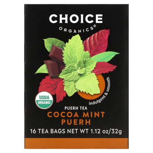 Choice Organic Teas, Puerh Tea, Cocoa Mint Puerh, 16 Tea Bags, 1.12 oz (32 g)
