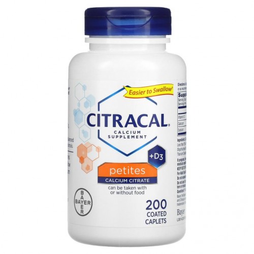 Citracal, 바이엘, 칼슘 시트르산염 포뮬러 + D3, 작은 알약, 200 코팅 태블릿