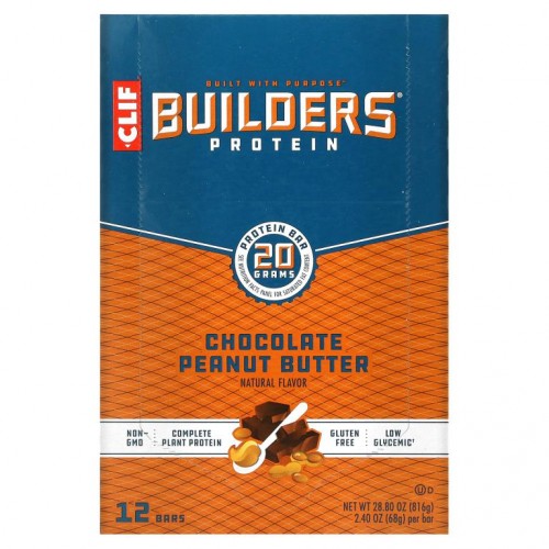 Clif Bar, 빌더스 프로틴 바, 초콜릿 땅콩 버터, 바 12개, 각 2.4 oz (68 g)