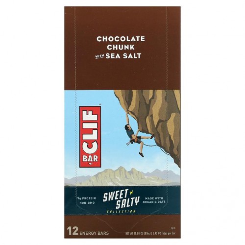 Clif Bar, 에너지 바, 초콜릿 청크 및 씨솔트 맛, 12개입, 개당 68g(2.40oz)