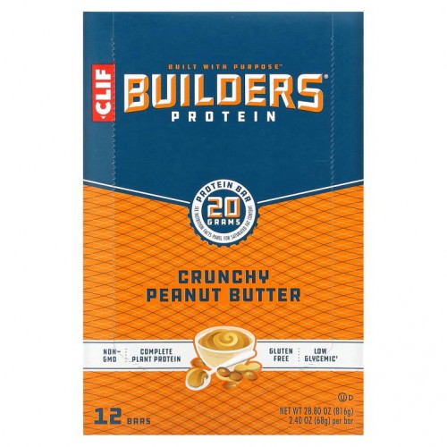 Clif Bar, Builder's Protein Bar, 아삭거리는 땅콩 버터, 12 바, 각각 2.4 oz (68 g)