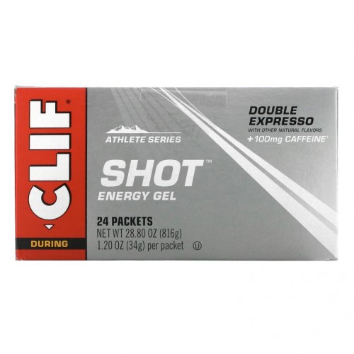Clif Bar, Shot 에너지 젤, 더블 엑스프레소 + 카페인, 24팩, 팩당 34g(1.2oz)