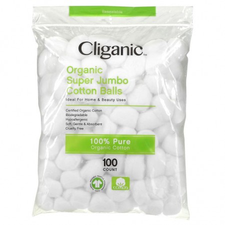 Cliganic, 유기농 슈퍼 점보 코튼볼, 100개
