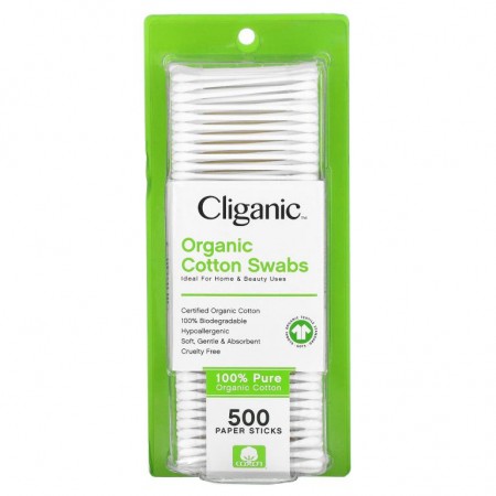 Cliganic, 유기농 면봉, 종이 스틱 500개