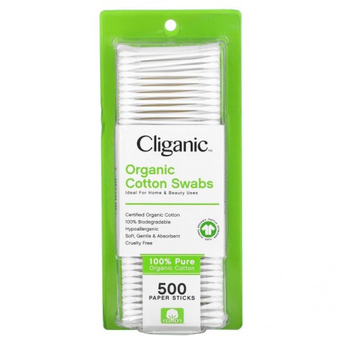 Cliganic, 유기농 면봉, 종이 스틱 500개