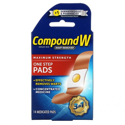 Compound W, 사마귀 제거제, 원스텝 패드, 맥시멈 스트렝스, 약용 14매