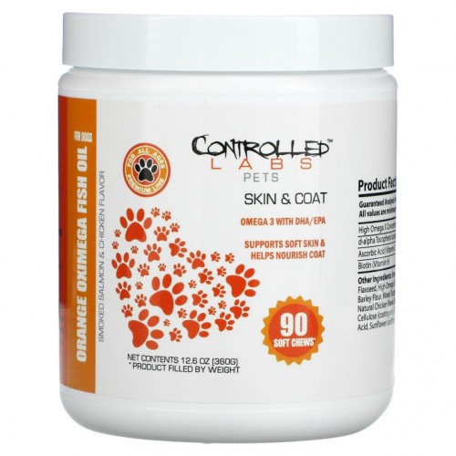 Controlled Labs Pets, 오렌지 옥시메가 피쉬 오일, 반려견용, 모든 연령에 적합, 훈제 연어 & 치킨, 소프트츄 90개, 360g(12.6oz)