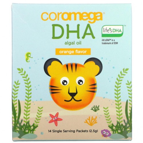 Coromega, DHA Algal Oil, Orange, 14 Single Serve Packets, 2.5 g Each
