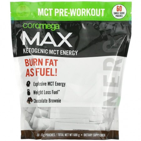 Coromega, Max Ketogenic MCT Energy, Chocolate Brownie, 60 Single Serve Pouches, (10 g) Each