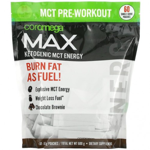 Coromega, Max Ketogenic MCT Energy, Chocolate Brownie, 60 Single Serve Pouches, (10 g) Each