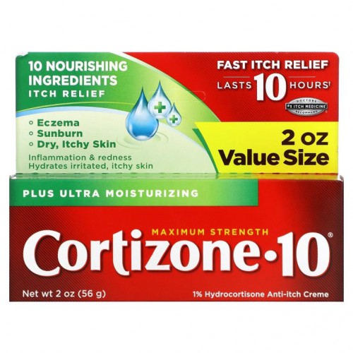 Cortizone 10, 1% 하이드로코르티손 가려움증 완화 크림, 강력한 보습, 맥시멈 스트렝스, 56g(2oz)