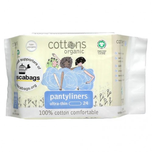 Cottons, 100% 천연 면 커버시트, 팬티라이너, 울트라 씬, 라이너 24개