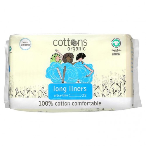 Cottons, 100% 천연 면 커버시트, 롱 라이너, 울트라 씬, 라이너 32개