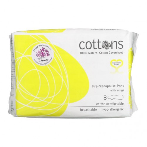 Cottons, 100% 천연 면 커버시트, 폐경 전기 날개형 패드, 패드 8개