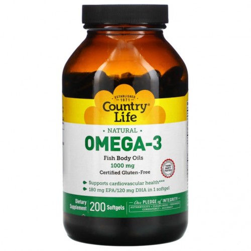 Country Life, 오메가-3, 1000 mg, 200 소프트젤