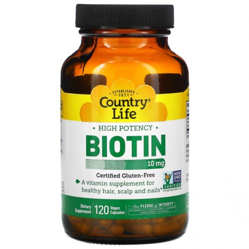 Country Life, 바이오틴, 고효능, 10 mg, 120 비건 캡슐