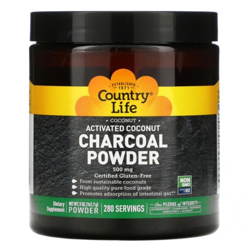 Country Life, 천연 활성 코코넛 숯가루, 500mg, 141.7g(5oz)