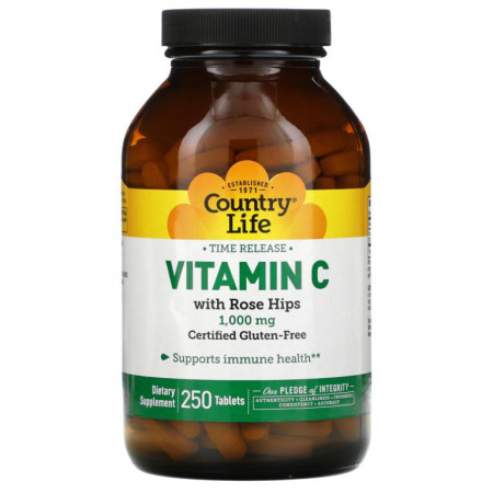 Country Life, 서방형 비타민C, 로즈힙 함유, 1,000mg, 250정