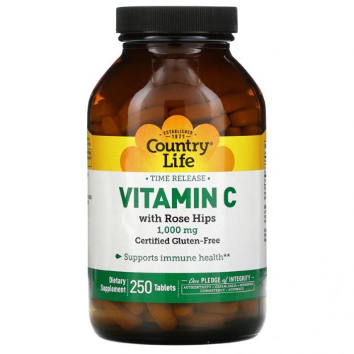 Country Life, 서방형 비타민C, 로즈힙 함유, 1,000mg, 250정