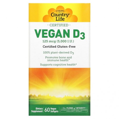 Country Life, 비건 인증 D3, 125mcg(5,000IU), 비건 소프트젤 60정