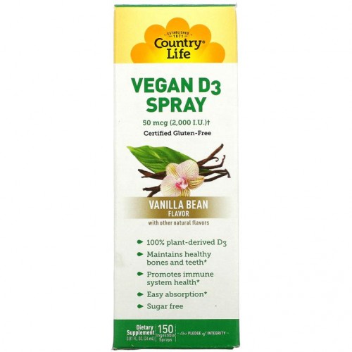 Country Life, 비타민D3 스프레이, 바닐라빈 향, 50mcg(2,000IU), 섭취 가능 스프레이 150회분, 24ml(0.81fl oz)
