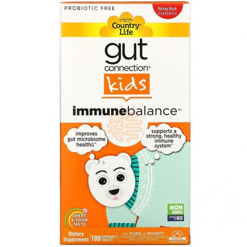 Country Life, Gut Connection Kids, Immune Balance, 스위트 & 사워, 츄어블 정 100정