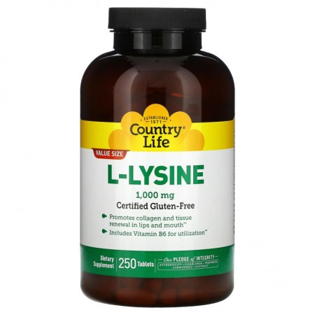 Country Life, L-리신, 1000 mg, 250 타블렛