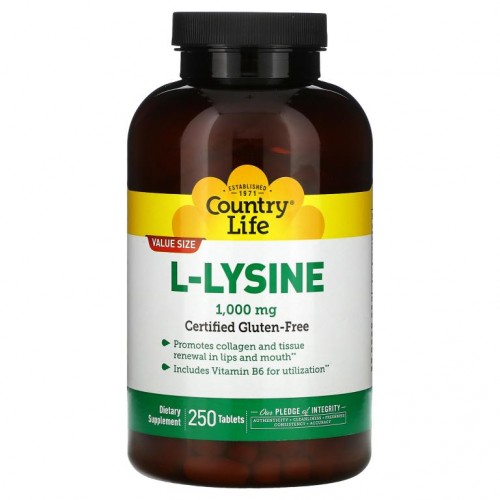 Country Life, L-리신, 1000 mg, 250 타블렛