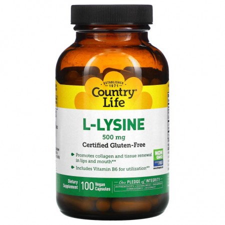 Country Life, L-라이신, 500mg, 100 식물성 캡슐