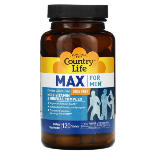 Country Life, Max for Men, 종합비타민 & 미네랄 복합체, 철분 무함유, 120정