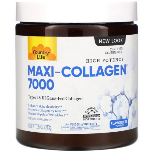 Country Life, 고효능 Maxi-Collagen 7000, 무맛 분말, 213g(7.5oz)