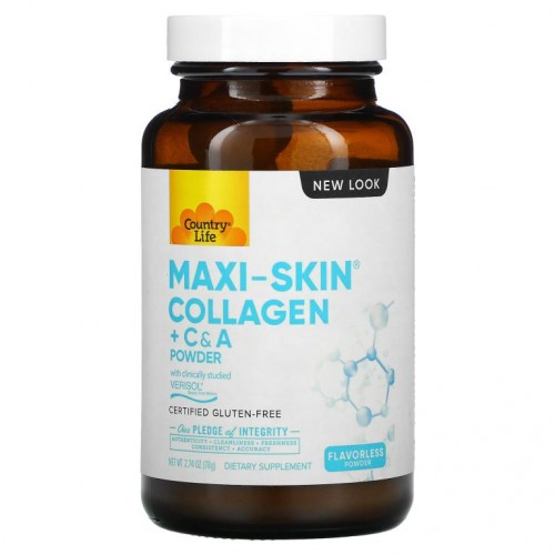 Country Life, Maxi-Skin Collagen + 비타민 C 및 A 분말, 무맛, 78g(2.74oz)