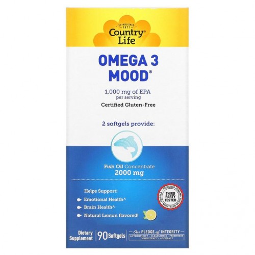 Country Life, Omega 3 Mood, 천연 레몬 맛, 소프트젤 90정