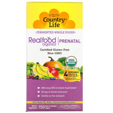 Country Life, Realfood Organics, 임산부용, 삼키기 쉬운 정제 150정