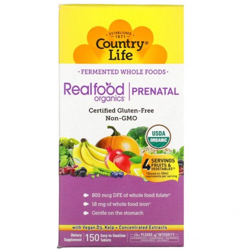 Country Life, Realfood Organics, 임산부용, 삼키기 쉬운 정제 150정