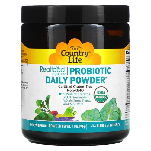Country Life, Realfood Organics, 프로바이오틱 데일리 파우더, 90g(3.1oz)