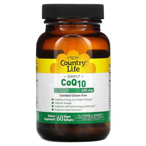 Country Life, Simply CoQ10, 200mg, 60 식물성 소프트젤