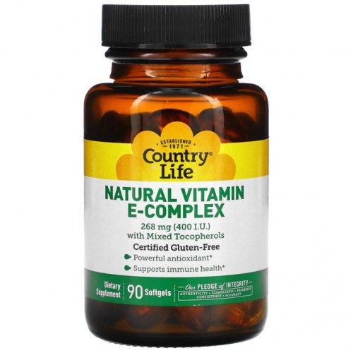 Country Life, 혼합 토코페롤이 함유된 천연 비타민E 복합체, 268mg(400IU), 소프트젤 90정